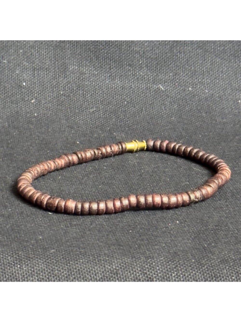 Handmade Wooden Beaded Bracelet Gold-Tone Screw-in Clasp Rustic Design 7 Inches - Picture 8 of 10